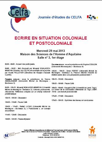 2013 05 Ecrire situation coloniale